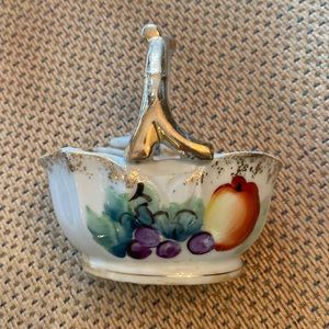 Vintage porcelain tiny basket painted fruit